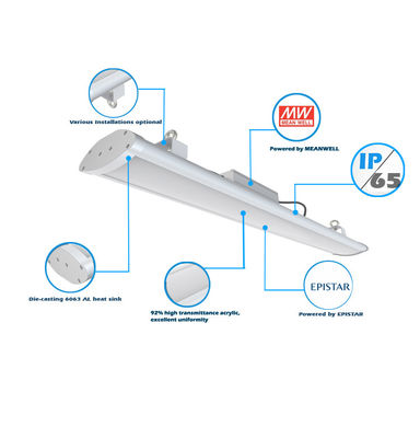 Chine Entreposez les bas appareils d'éclairage industriels linéaires de la baie LED de la baie IP65 140Lm/W de LED bas fournisseur